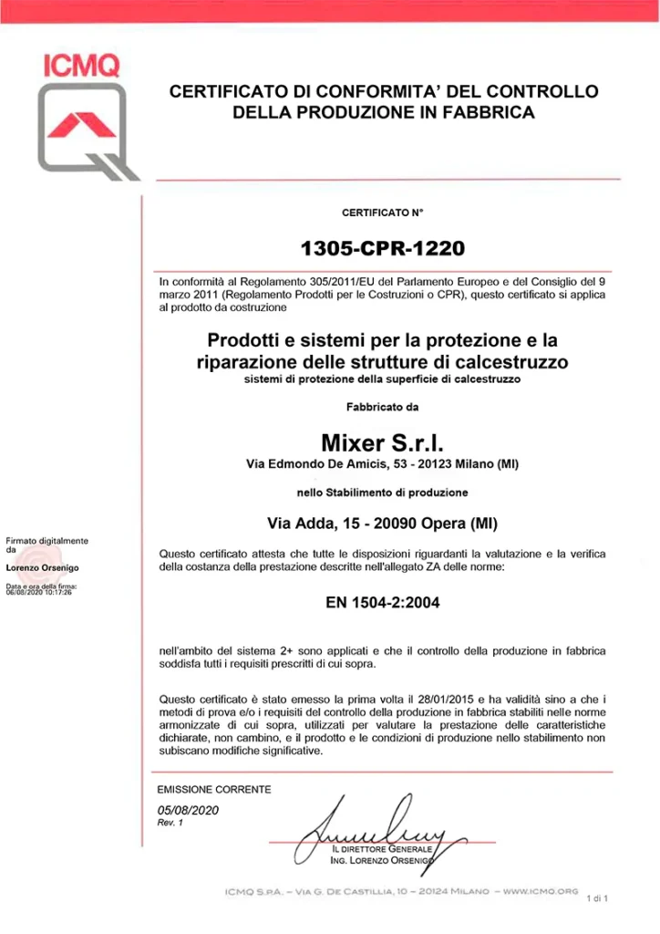 Certificato di marcatura CE dei prodotti Italchimica